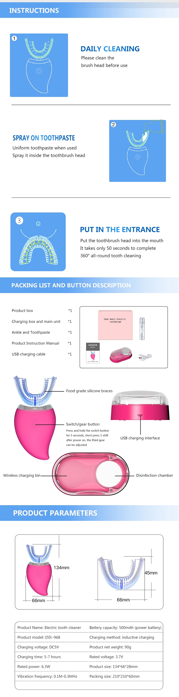 sonic silicone electric toothbrush