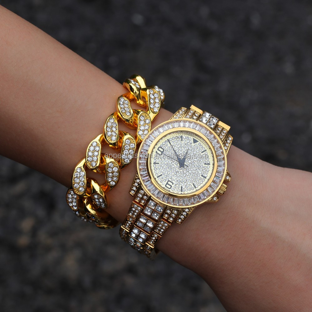 豪华品牌完全冰掉手表黄金男士手表 - buy fully iced out watch,gold