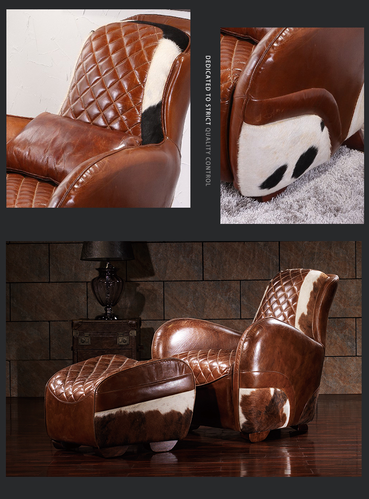 leisure single seat sofa chair vintage leather living room chairs American saddle chair with stool