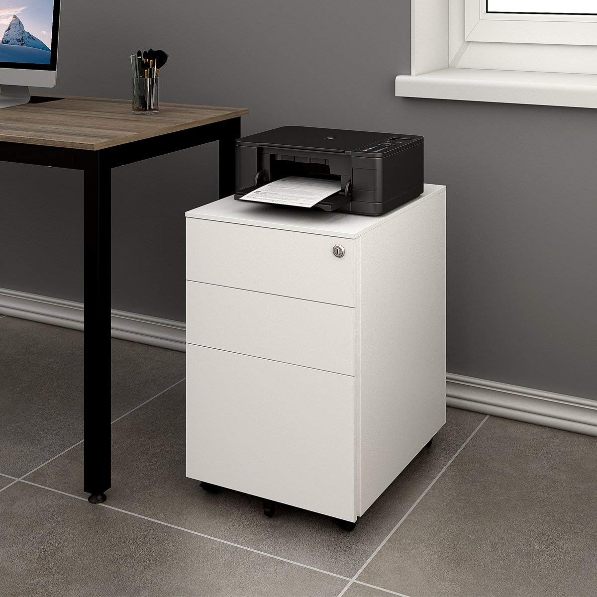 Mobile Filing Cabinet Pedestal under Desk with 3 Drawer for Lockable