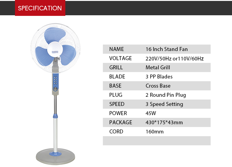 Cheap Price 16 inch Stand Fan Height Adjustable Oscillating Stand Fan 16 Electric Stand Fan Price In Pakistan