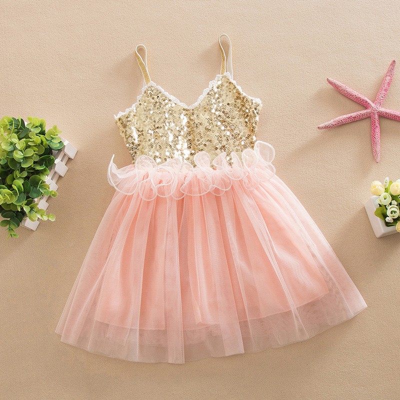 New fashion girls<i></i>' Sleeveless Summer Princess sequin dresses lace dress