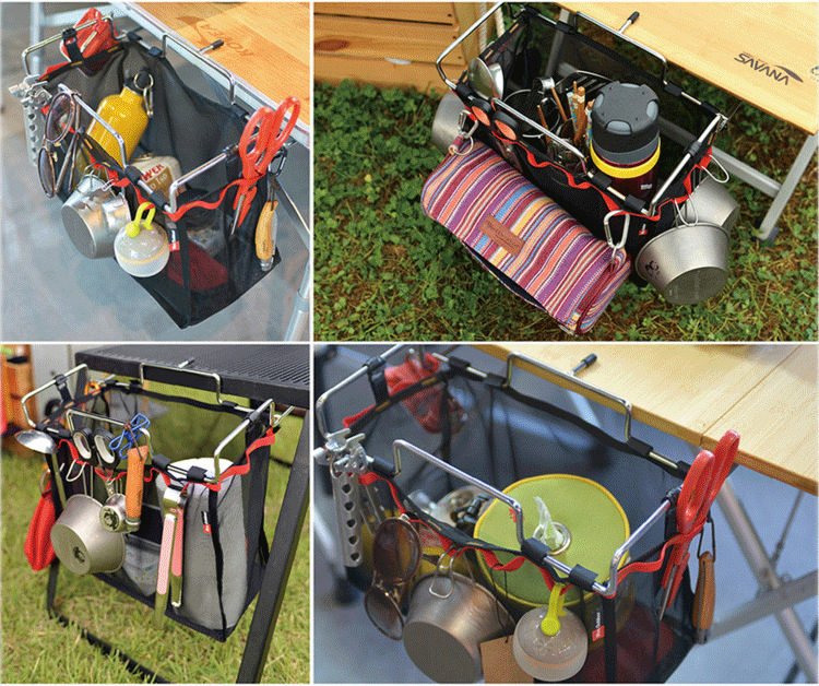 折叠户外野营野餐桌挂绳烧烤烧烤工具炊具网袋持有人机架支架存储组织