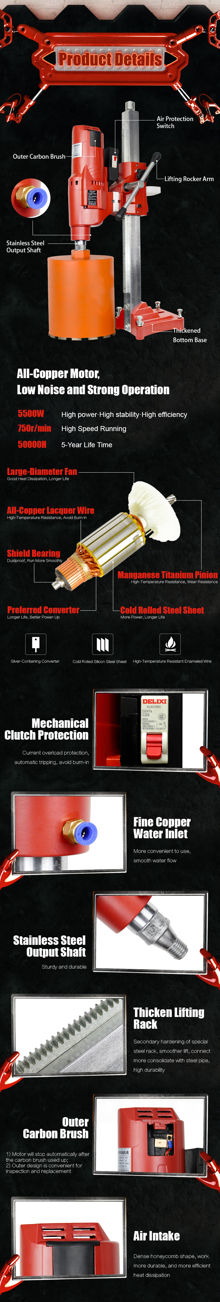 Electric Power Portable Diamond Drilling Concrete Core Drilling Hole Machine