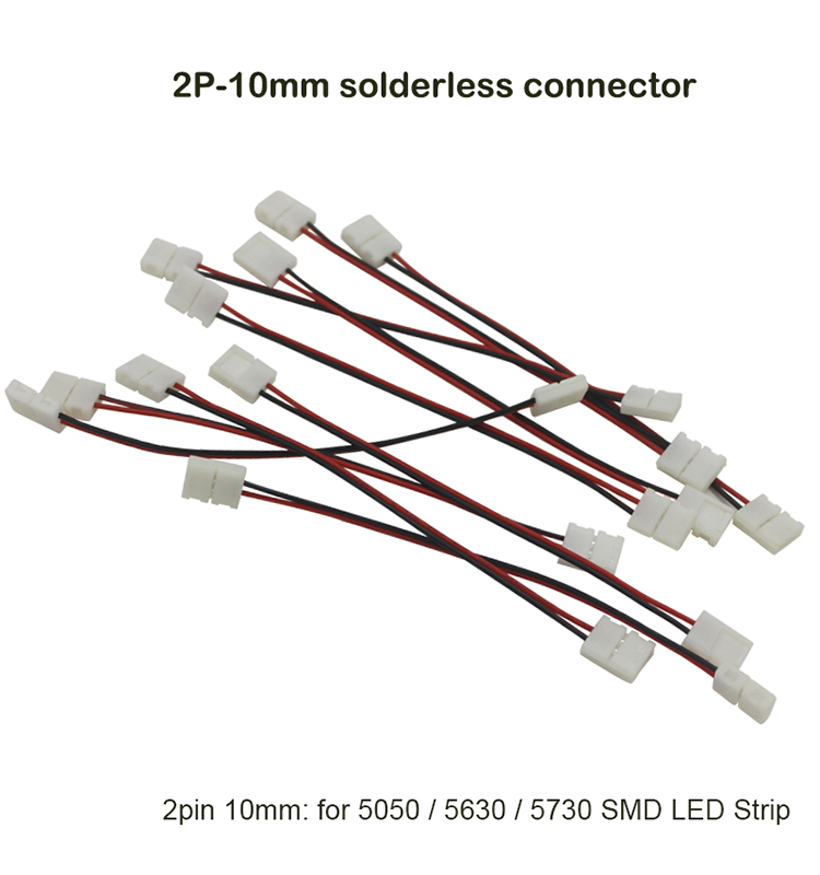 Connettore a doppia striscia LED 2 pin 10mm con connessione senza fili Non è necessario saldare / connettore per saldatura per striscia led 5050/5630