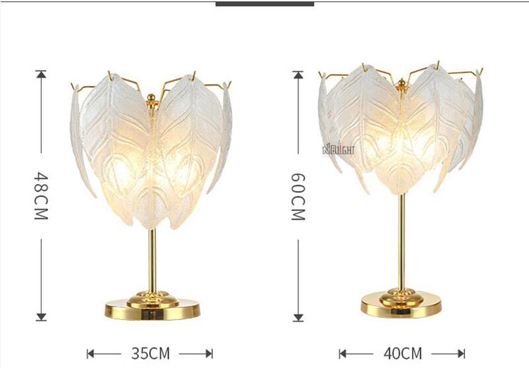 Modern luxury glass table lamp wedding heart-shaped leaf lighting for hotel and bedroom bedside
