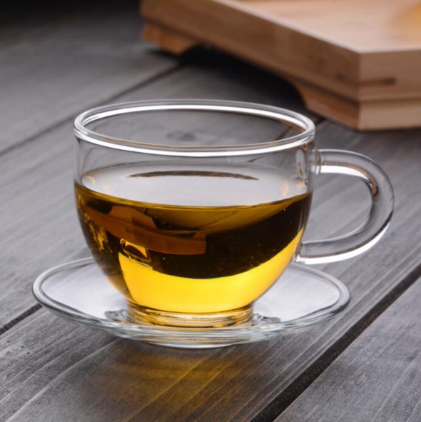 Glass Cup And Saucer Set With Custom Design Glass Cup Set For Tea Coffee Borosilicate Glass Mug