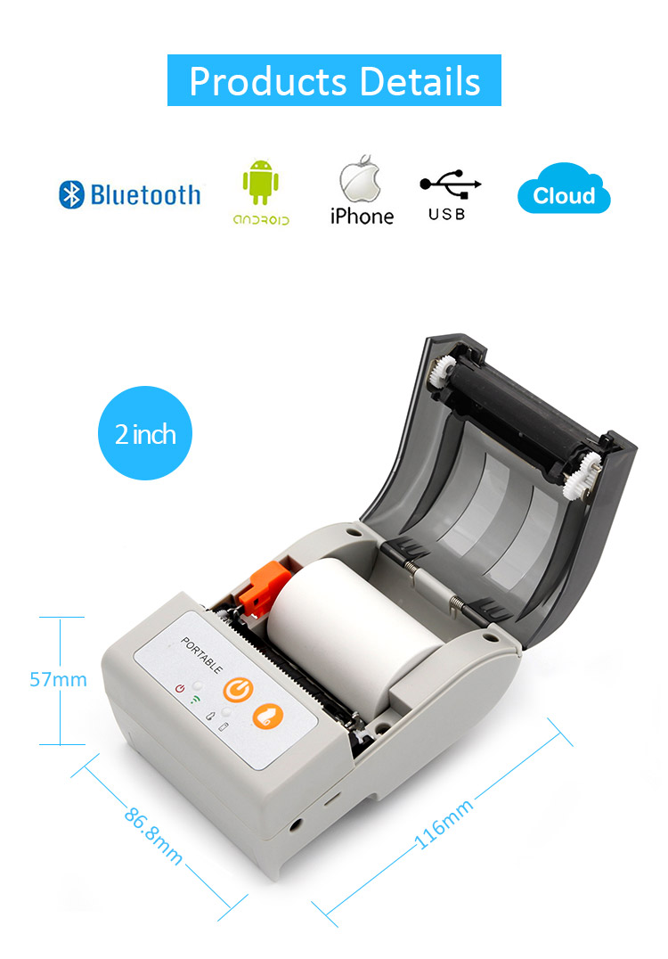 58mm mini pos printer with auto cutter portable bluetooth receipt printer compatible with IOS and Android