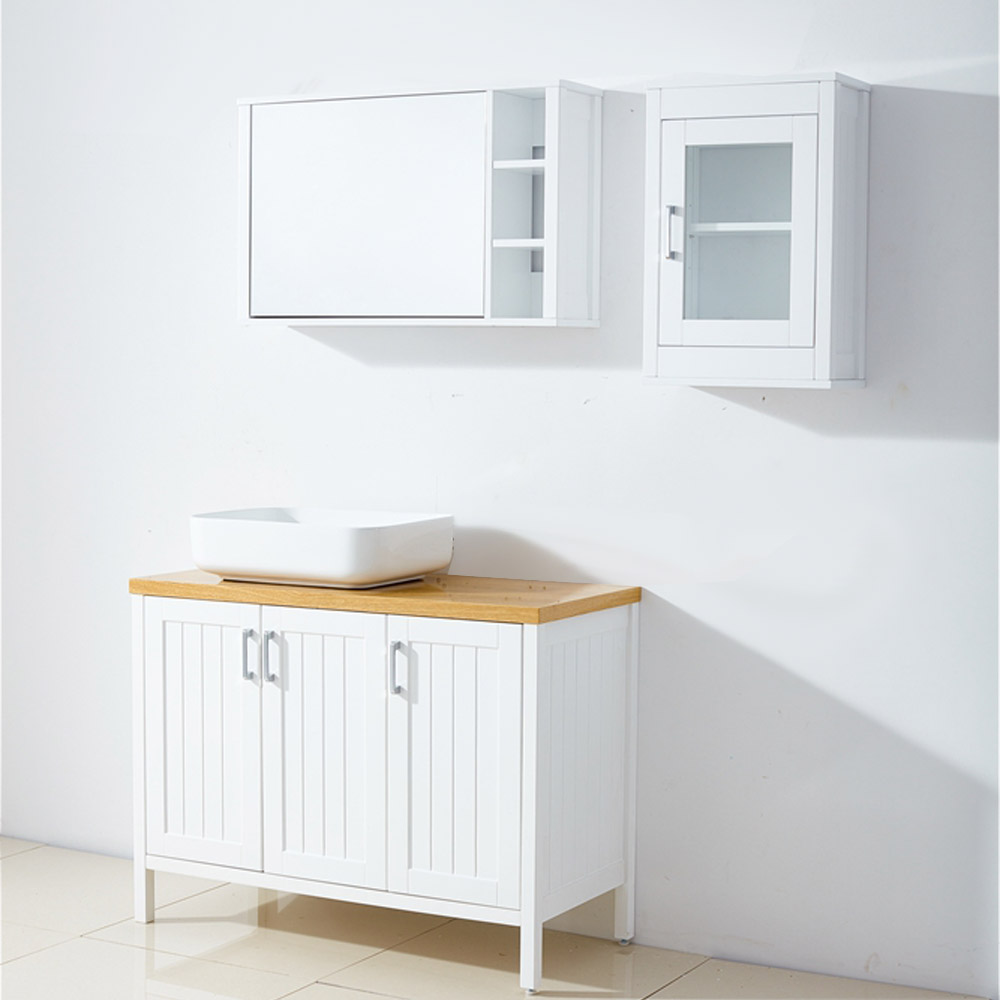 FSC certified bathroom cabinet PU Painting Modern Design Europe Style Hotel Bathroom Sink Vanity With Mirror Cabinet And Side Cabinet