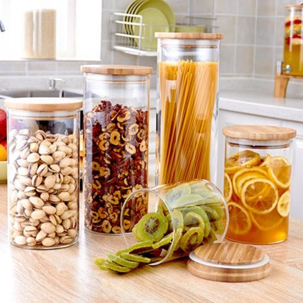 glass jars with wood lid food storage kitchen use food glass jar with lid