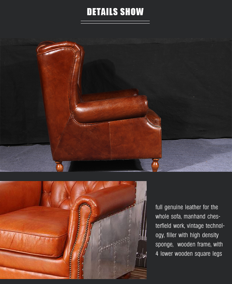 Modern chair leather chester armchair single leisure coffee shop living room sofa chair with arm