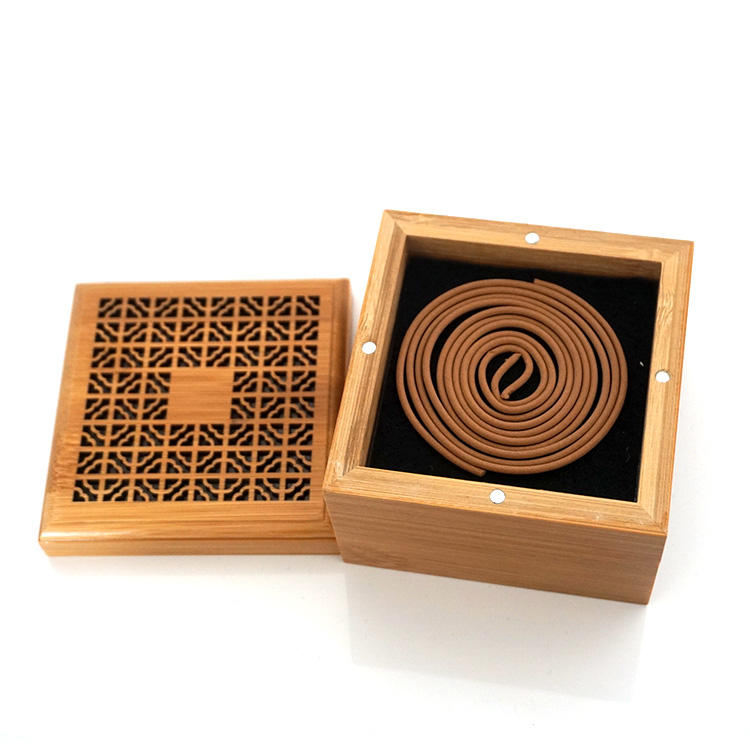 Bamboo wood Incense Burner incense box with Coil Incense Storage Drawer