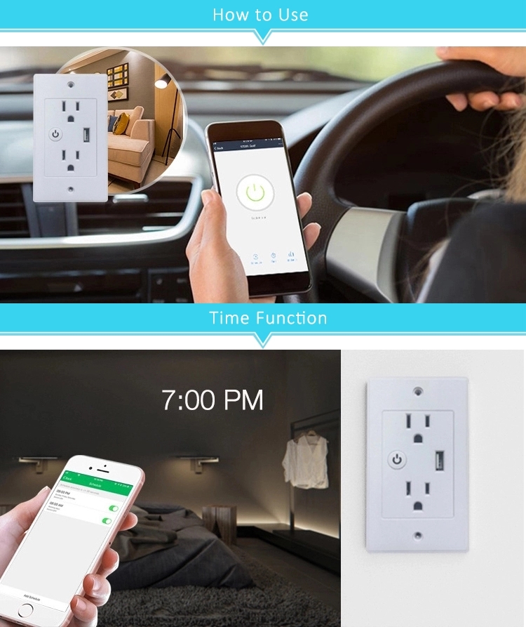 10A Tuya App Wireless Wifi Remote Control Smart Home Wall Socket With USB Charging Port Support Timing and Voice Control