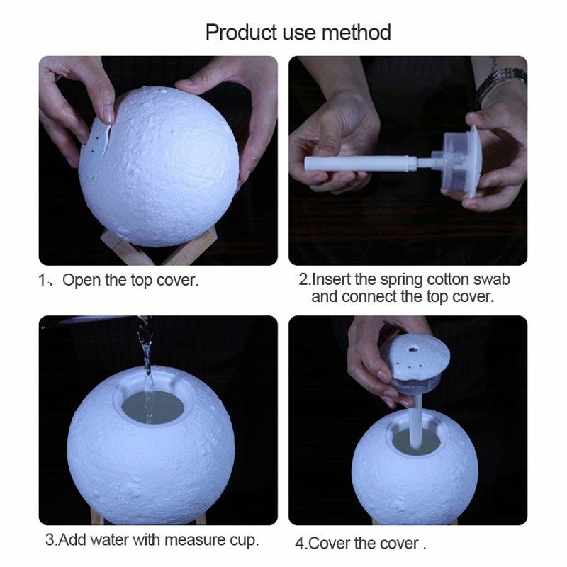 3D Moon Lamp Moonlight Humidifier with 3 Color Changing Night Light USB Air