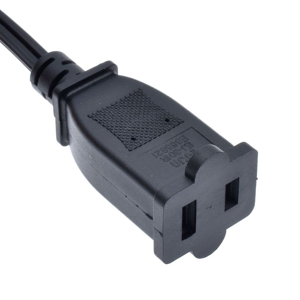 美国加拿大2叉公对母电源延长线,nema 1-15p至1-15r交流电源线18awg