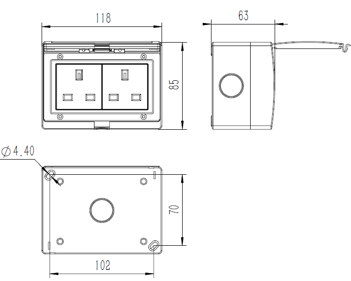WST-2S IP55 British Type Wall 13A Waterproof 2 Gang Socket