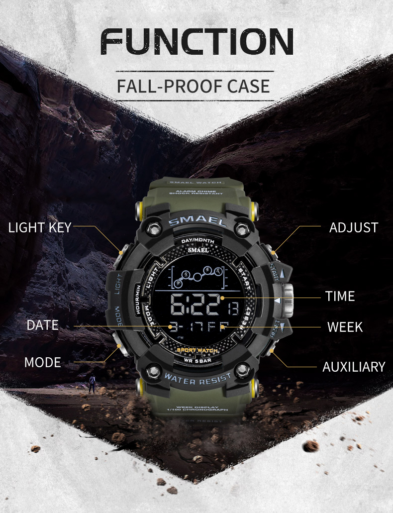 New design SMAEL 1802 sport digital watch water resistant electronic silicone wrist watch