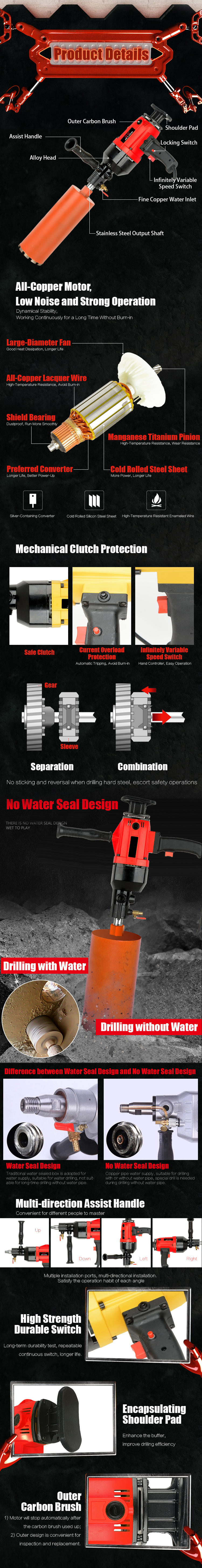 Portable Hand Drilling Machine Diamond Core Drilling Machine 160mm