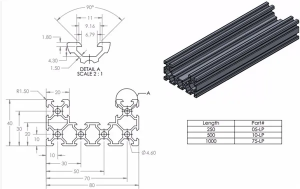 C-Beam Linear Rail 4080 40x80 Guide linéaire type C 1000mm pour imprimante 3D