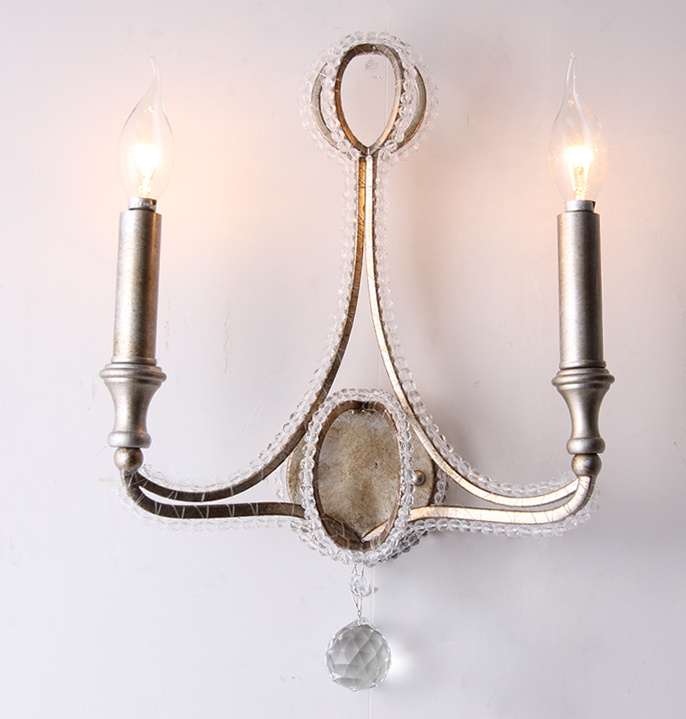 2 Heads Wall Sconce Retro Vintage Rustic Beaded crystal antique wall lamp