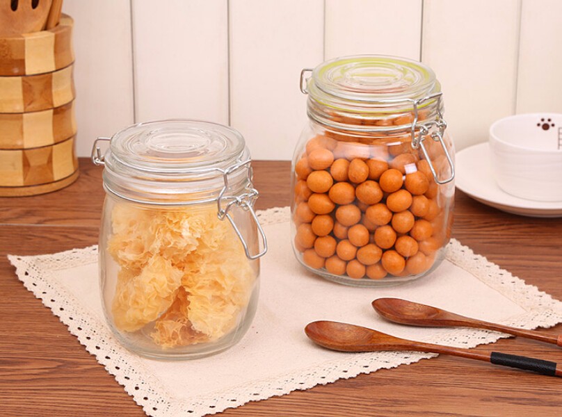 customized antique fancy glass jar with tight lid store food