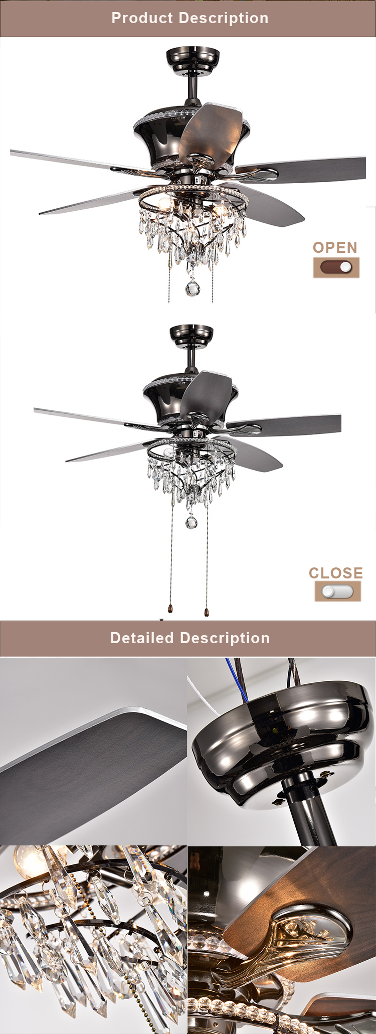 52 Inch Ceiling Fan Light Fixture Antique Big Crystal Chandelier Ceiling Fan