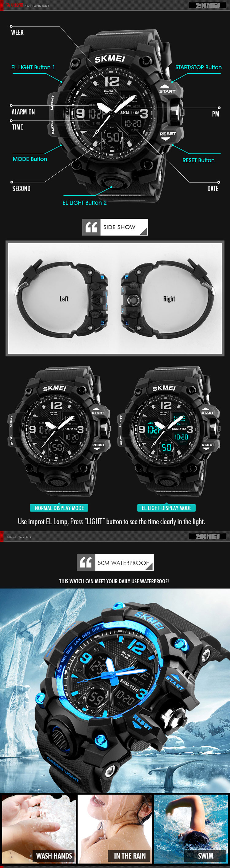 SKMEI 1155 B  relojes watches custom digital sport watch brand men wristwatch quartz wristwatches