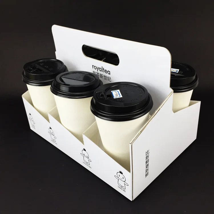 Custom Size Logo Disposable Printing Paper Cup Holder Tray for Coffee