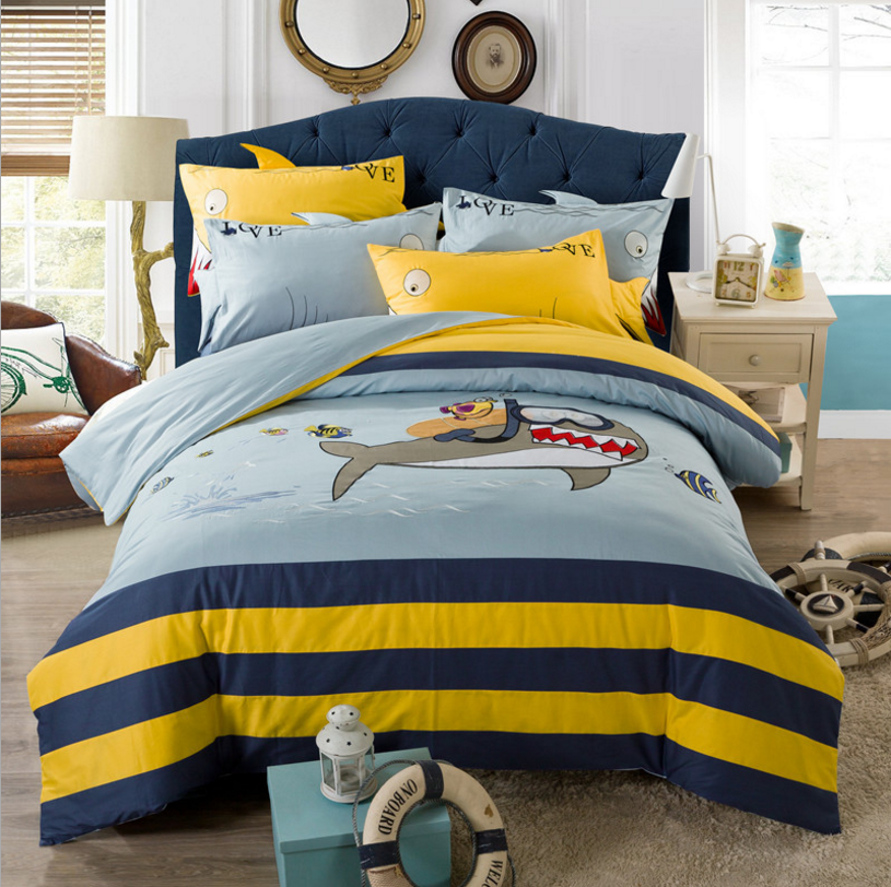 Duvet cover set,  Embroidered Boat child and kids bedding, Coordinates with Olive Kids Design-Trains, Plane,Trunk, Motorcycle