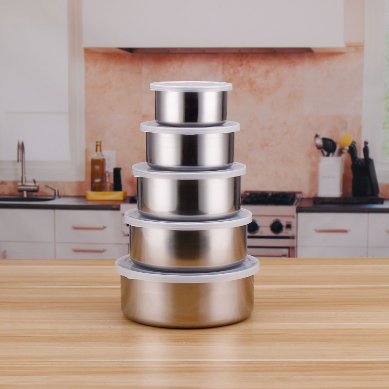 5PCS Stainless Steel Fresh Mixing Bowl Set Food Container