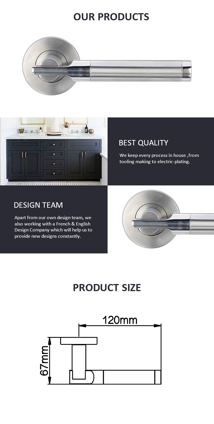 High quality stainless steel bathroom door lock and handle door lever handle
