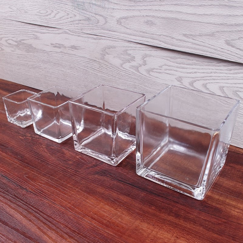 \Many size clear square glass cube vase/crystal glass candle holder