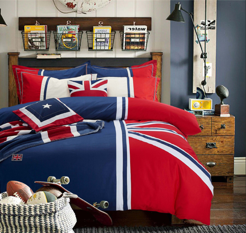 Boys Cartoon Cotton Twin Duvet Cover and Pillow, Red and Blue Kids single Gift Reversible Comforter Bedding Sets