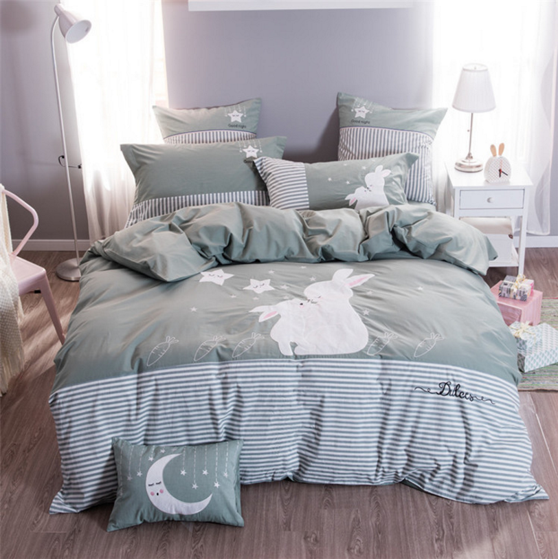 Good Friend Cute Cartoon design with Embroidery beautiful star, Cotton 100 Percent for baby, Kids Twin Bedding Duvet Cover Sets