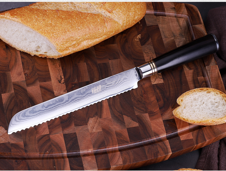 FINDKING 8 inch ebony wood handle 67 Layers 10Cr15CoMoc damascus steel knife kitchen knife bread knife