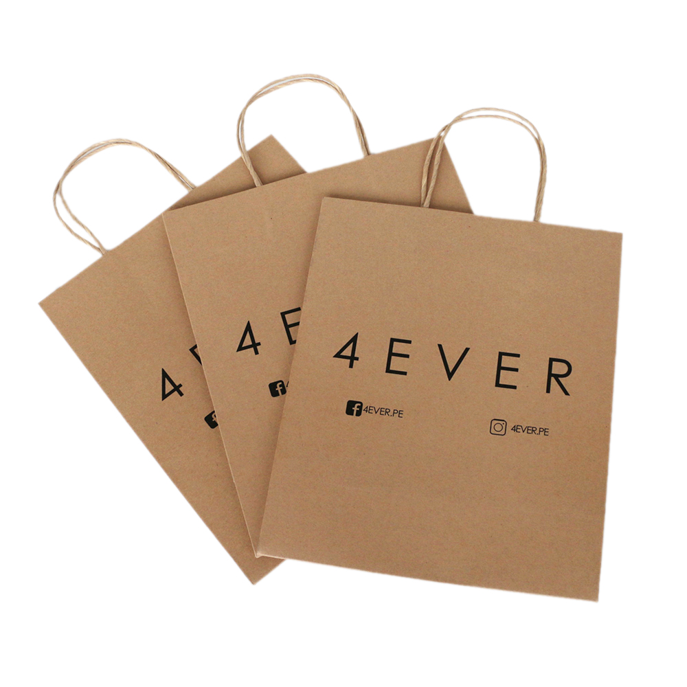 China Supplier Custom Logo Brown Kraft Paper Bags With Rope Handle Custom Logo Paper Bag