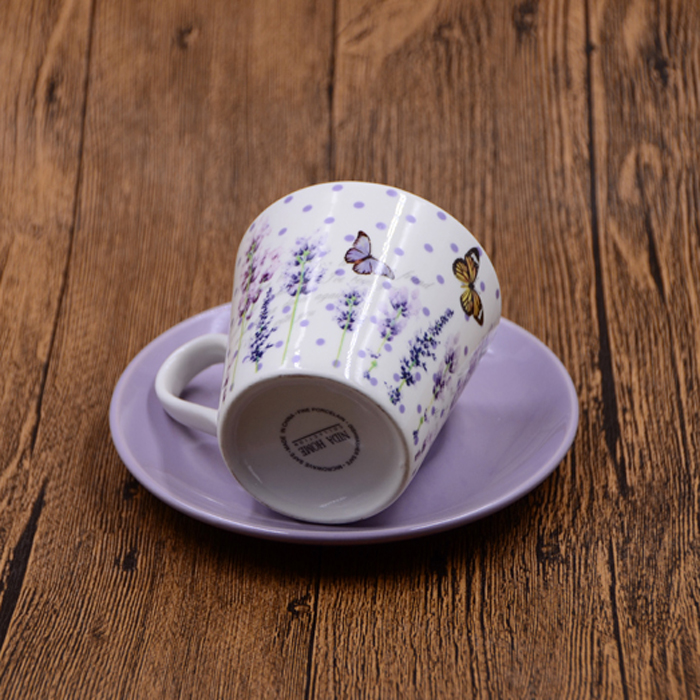 Finland style lavender printed ceramic mug with saucer