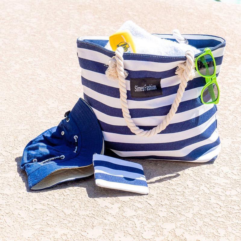 Borsa da spiaggia grande in tela Borsa a tracolla estiva a righe Borsa da viaggio da donna Lady