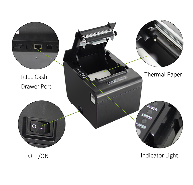 Auto Cutter 80mm Ethernet Port Thermal Printer For Restaurant Kitchen
