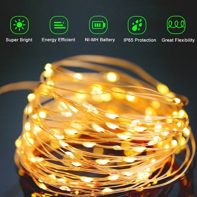 Outdoor LED Solar Light Copper Wire String Light Led  Light Chain For Christmas Decoration