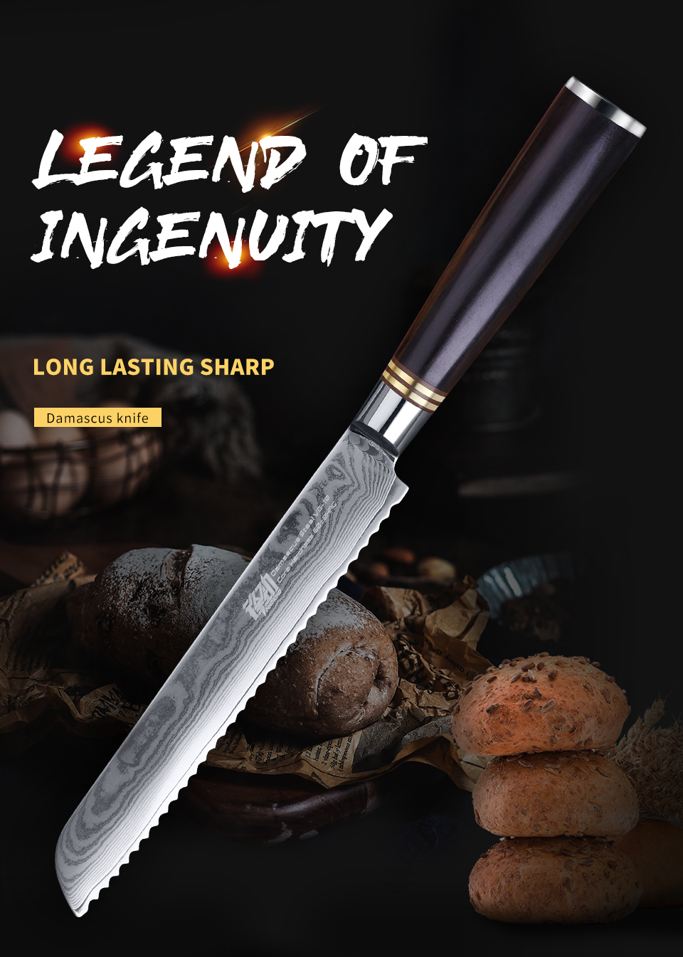 FINDKING 8 inch ebony wood handle 67 Layers 10Cr15CoMoc damascus steel knife kitchen knife bread knife