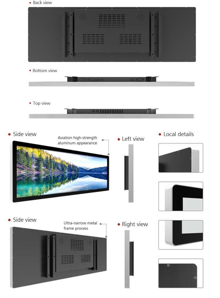 Custom wide wall mounting stretched bar LCD monitor advertising display