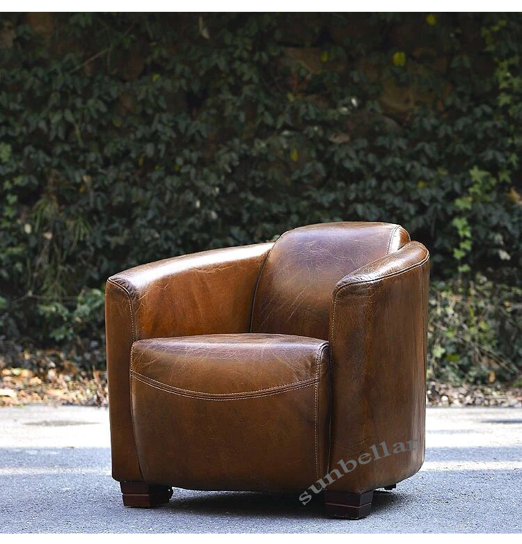 retro vintage brown leather sofa chair genuine leather recliner chair home bar living room club antique leather armchairs UK