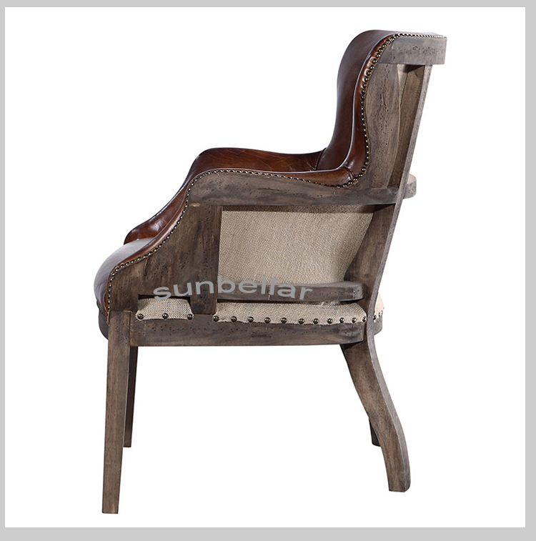 vintage brown genuine leather dining chair rough leather unfinished wood chair traditional accent armchairs for hotel room