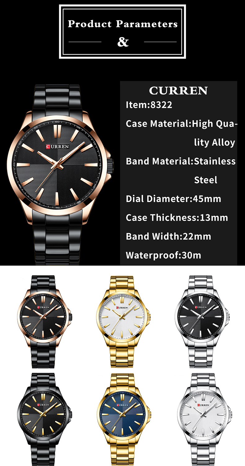 CURREN Orologio Uomo Business Quadrante Bianco - Cassa Acciaio E Oro, Modello 8322, Impermeabile 3BAR