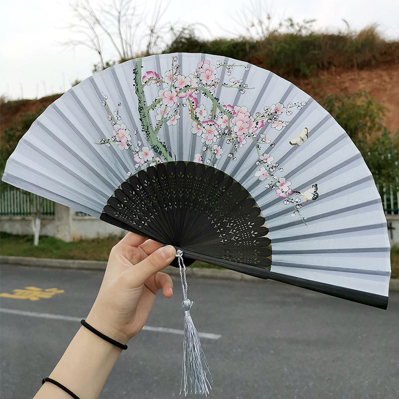 时尚设计日本折叠手扇定制复古热卖竹木丝绸手扇