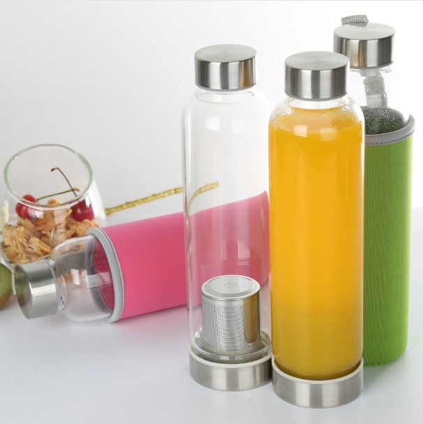 Personalized Wholesale Custom Travel Borosilicate Glass Water Bottle With Stainless Steel Lid