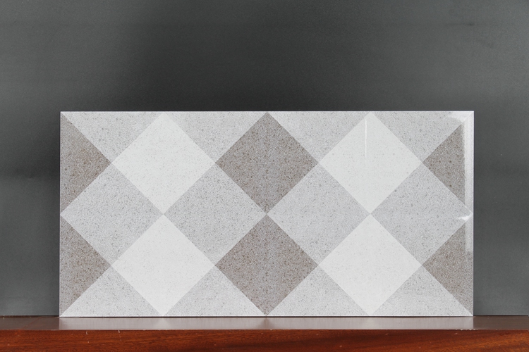300 X 600 3D Inkjet Concept Decorative Grey Checkered Ceramic Wall Tiles Designs For Bathroom
