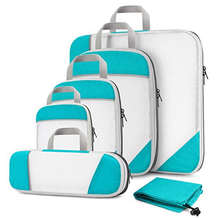 Set di cubi da imballaggio personalizzati OEM da 6 pezzi a compressione da viaggio leggera