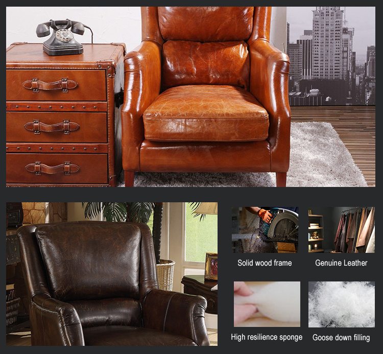 Foshan factory genuine leather Good quality  soft armchair sofa living room lounge chairs single seat leather sofa chair